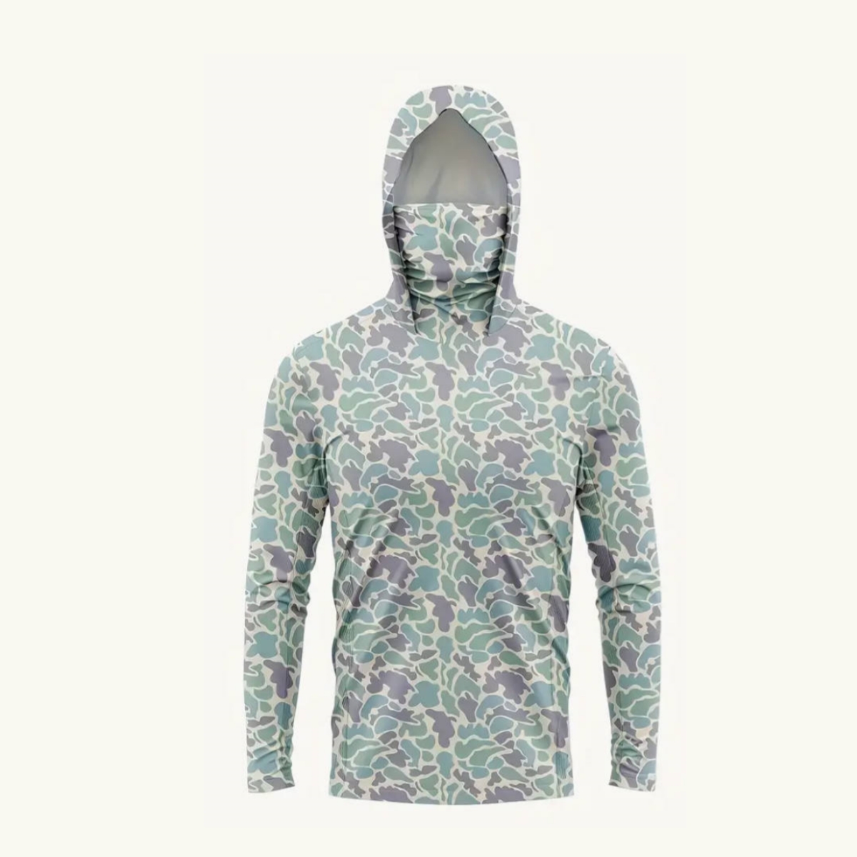 Hunting Outdoors - เสื้อฮู้ดดี้กันแดดสำหรับผู้ชาย UPF50+ พร้อมหน้ากากปิดหน้า ลายพราง แห้งเร็ว ป้องกันรังสียูวี