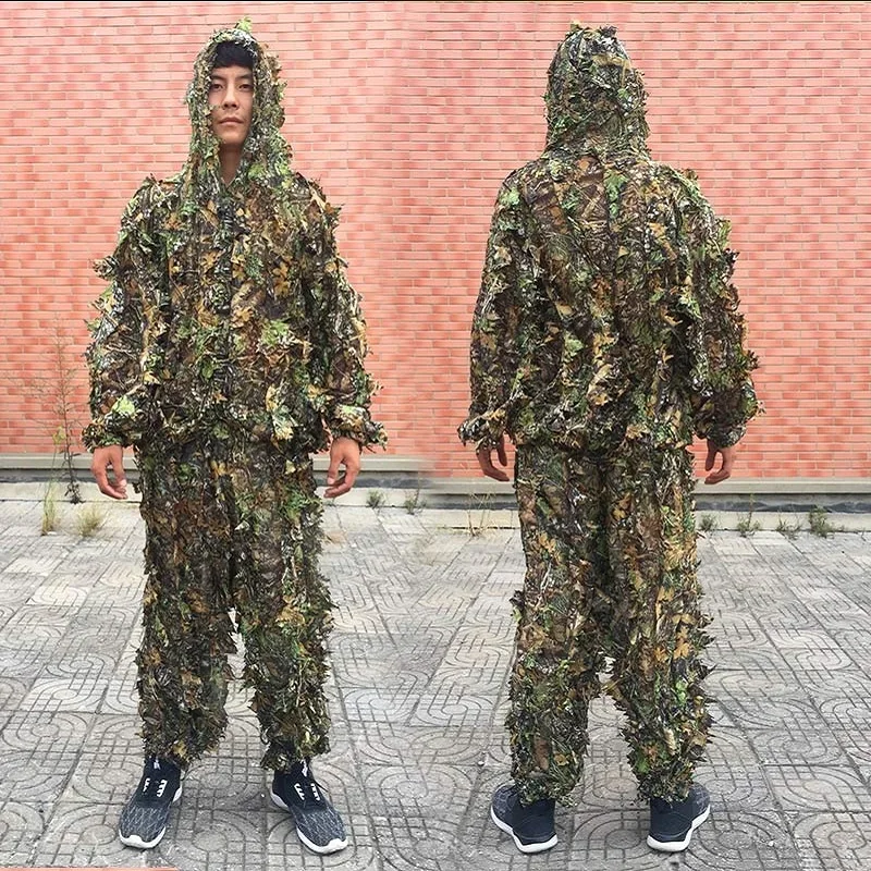 Outdoor Hunting Pants Women - ผู้ชายผู้หญิงเด็กกลางแจ้ง Ghillie สูทเสื้อผ้าพรางชุดป่า CS การฝึกอบรมใบเสื้อผ้าชุดล่าสัตว์กางเกง Hooded