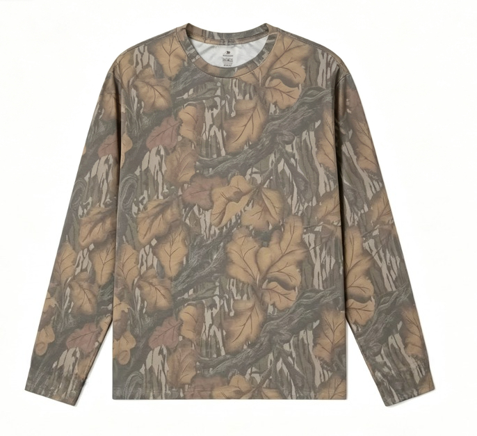 เสื้อยืดแขนยาวลายพรางใบไม้ คอก - Hunting Outdoors บทวิจารณ์และราคา